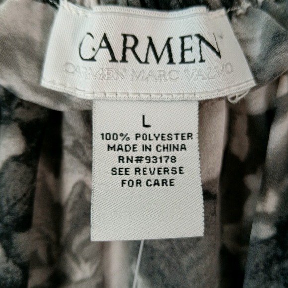 NWT Carmen Marc Valvo Blouse Womens L Gray Floral Long Sleeve Off Shoulder Top - Picture 3 of 6